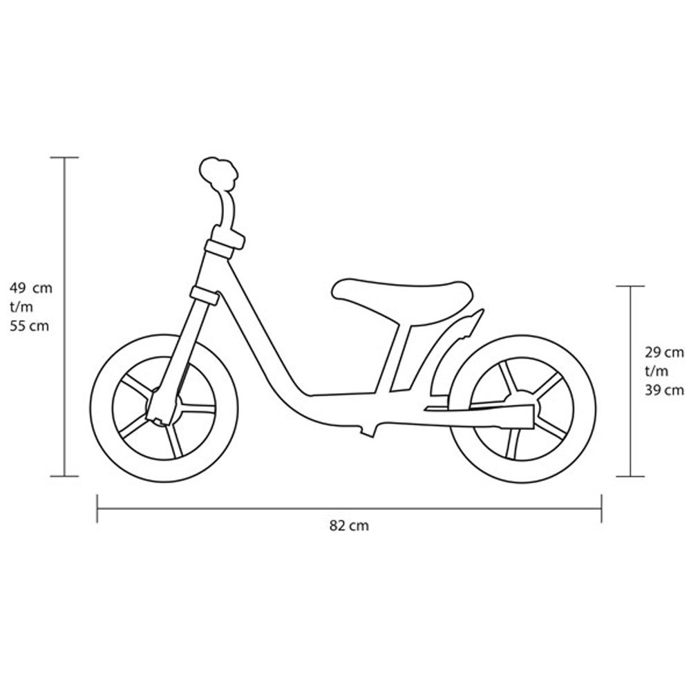 De afmetingen van de Starter loopfiets
