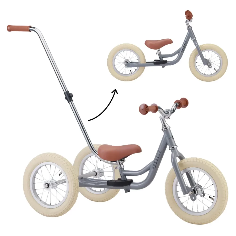 2 in 1 driewieler loopfiets grijs