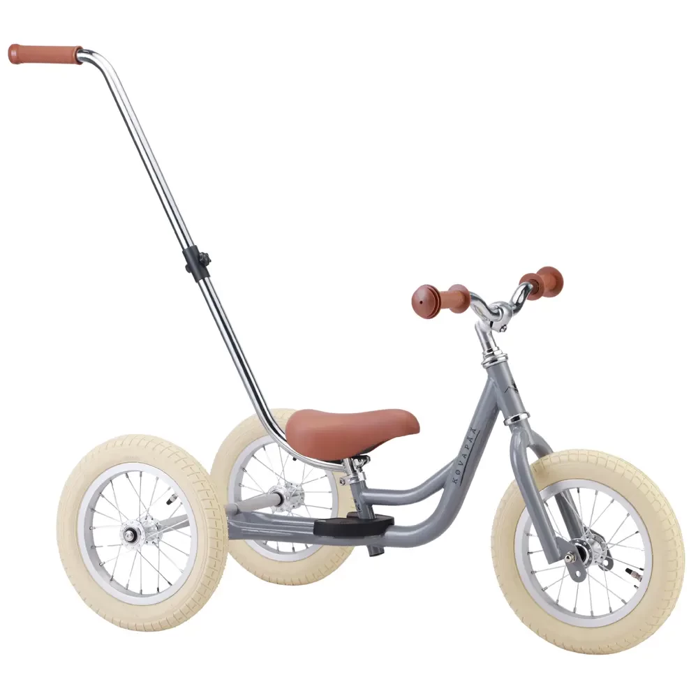 2 in 1 driewieler loopfiets grijs