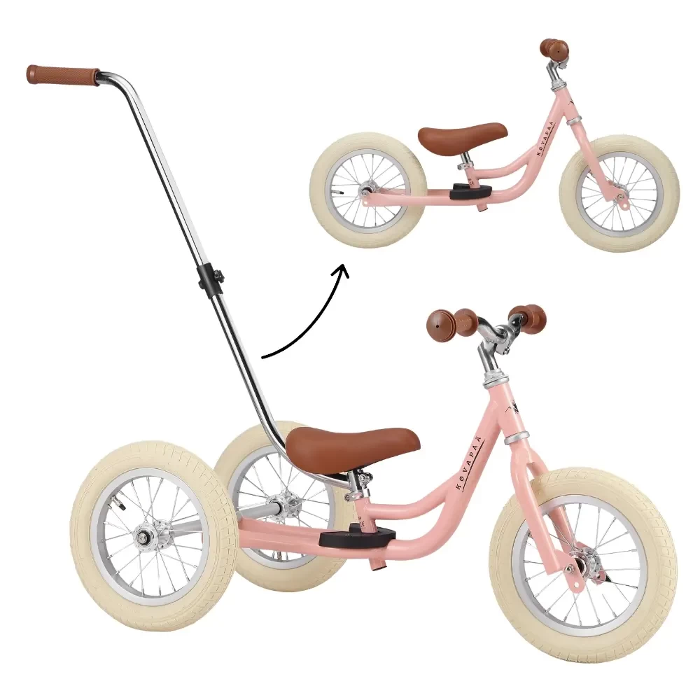  2 in 1 driewieler loopfiets roze